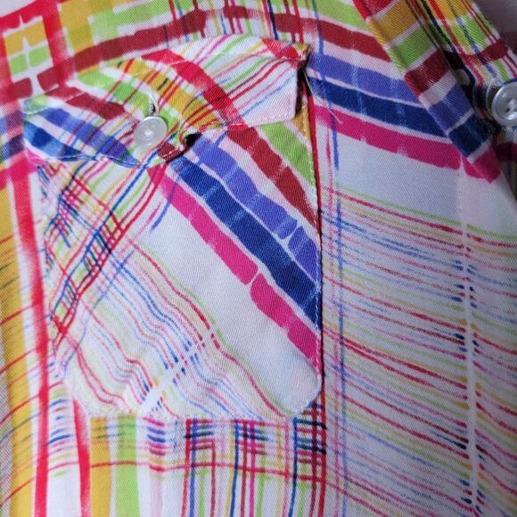 Cabi Plaid Button Up Blouse S Artsy Colorful Dopamine Top Mod Boho Slouchy Soft - Picture 11 of 12